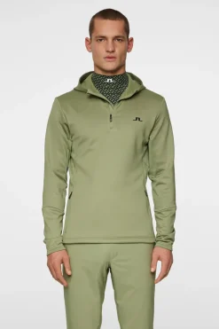 Golf|Base & Mid Layers<J.Lindeberg Aerial Quarter Zip Hood OilGreen