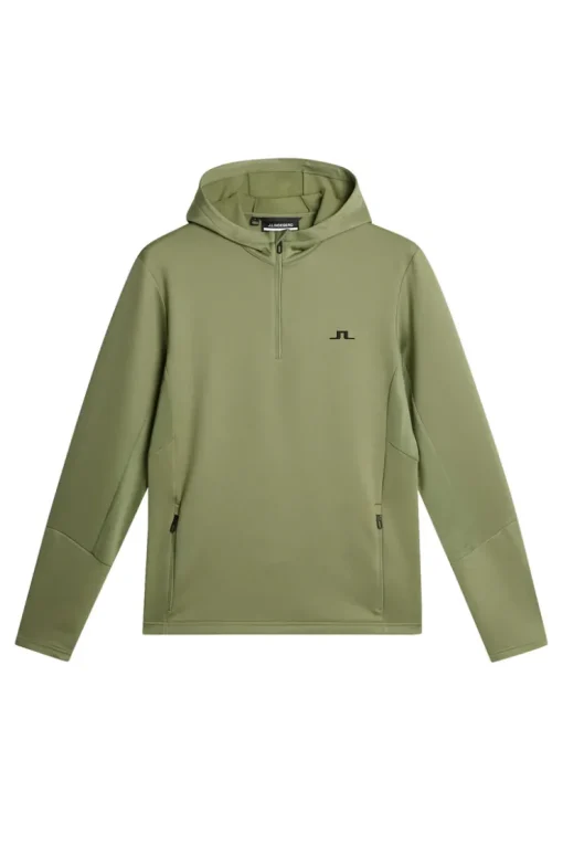 Golf|Base & Mid Layers<J.Lindeberg Aerial Quarter Zip Hood OilGreen
