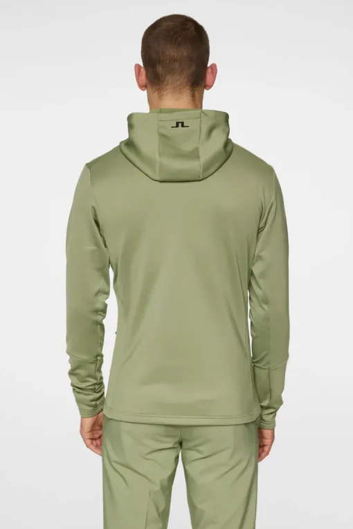 Golf|Base & Mid Layers<J.Lindeberg Aerial Quarter Zip Hood OilGreen