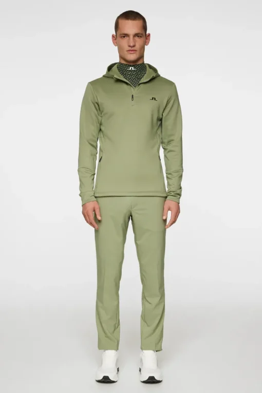 Golf|Base & Mid Layers<J.Lindeberg Aerial Quarter Zip Hood OilGreen