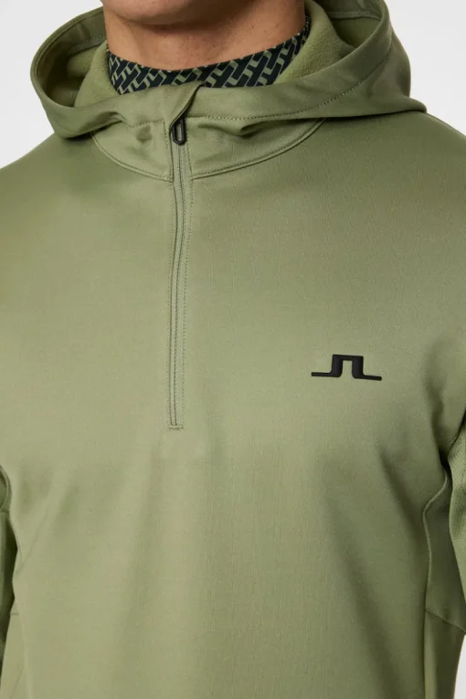Golf|Base & Mid Layers<J.Lindeberg Aerial Quarter Zip Hood OilGreen