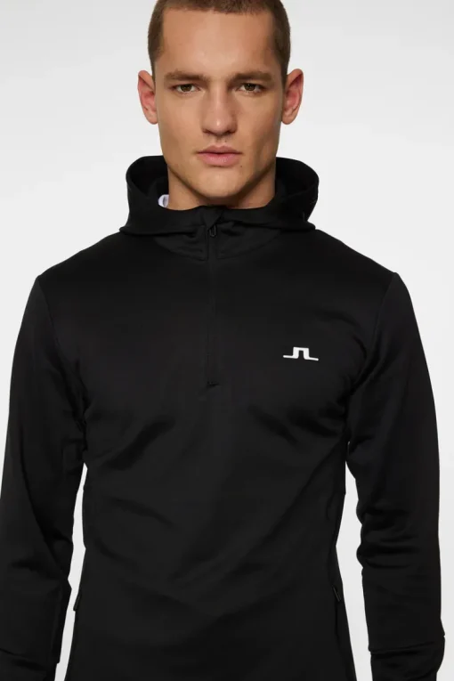Golf|Base & Mid Layers<J.Lindeberg Aerial Quarter Zip Hood Black