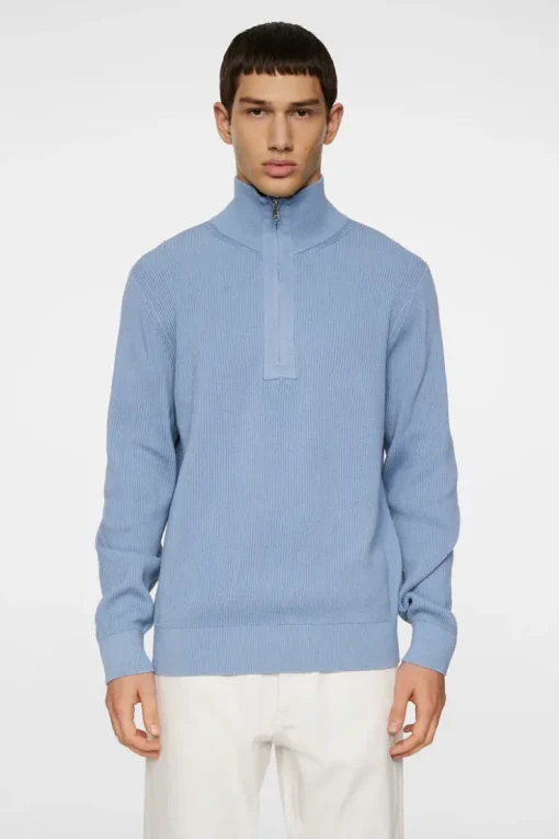 Knitwear|Tops<J.Lindeberg Alex Half Zip Knitted Sweater RainWashed