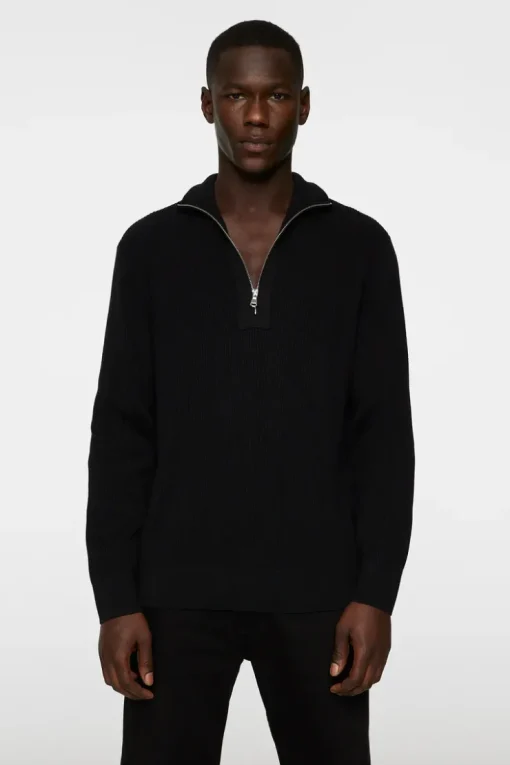 Knitwear|Tops<J.Lindeberg Alex Half Zip Knitted Sweater Black