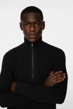 Knitwear|Tops<J.Lindeberg Alex Half Zip Knitted Sweater Black