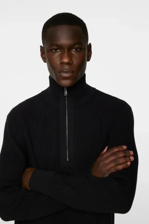 Knitwear|Tops<J.Lindeberg Alex Half Zip Knitted Sweater Black