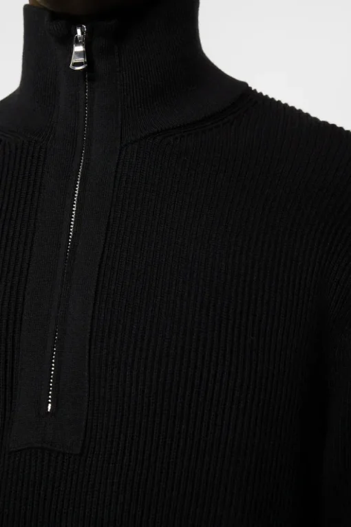 Knitwear|Tops<J.Lindeberg Alex Half Zip Knitted Sweater Black