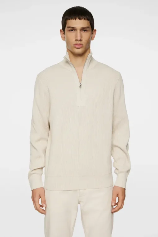 Knitwear|Tops<J.Lindeberg Alex Half Zip Knitted Sweater Moonbeam