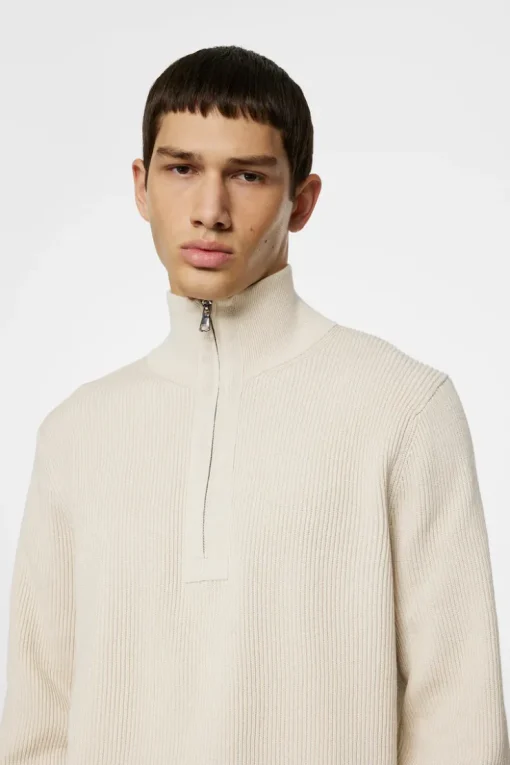 Knitwear|Tops<J.Lindeberg Alex Half Zip Knitted Sweater Moonbeam