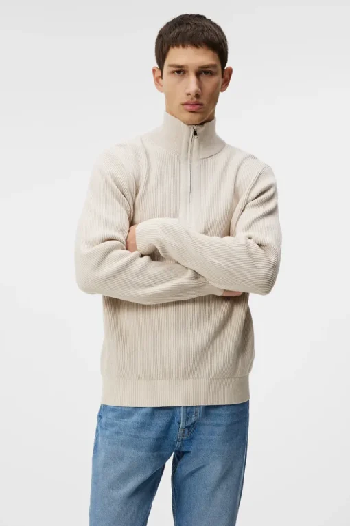 Knitwear|Tops<J.Lindeberg Alex Half Zip Knitted Sweater Moonbeam