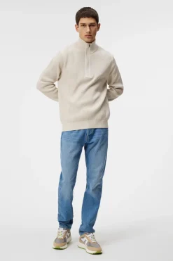 Knitwear|Tops<J.Lindeberg Alex Half Zip Knitted Sweater Moonbeam
