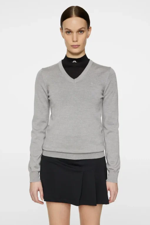 Golf|Knitwear<J.Lindeberg Amaya Knitted Sweater LightGreyMelange