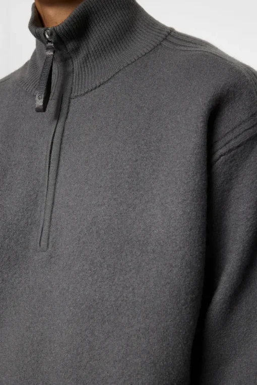 Knitwear|Tops<J.Lindeberg Bon Boiled Wool Quarter Zip LavaSmoke