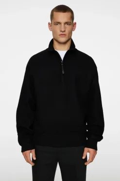Knitwear|Tops<J.Lindeberg Bon Boiled Wool Quarter Zip Black