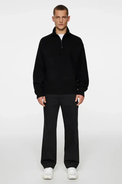 Knitwear|Tops<J.Lindeberg Bon Boiled Wool Quarter Zip Black