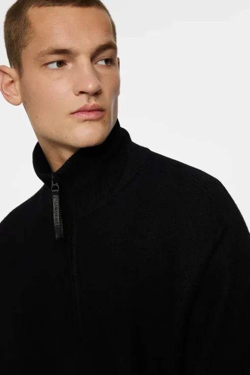 Knitwear|Tops<J.Lindeberg Bon Boiled Wool Quarter Zip Black
