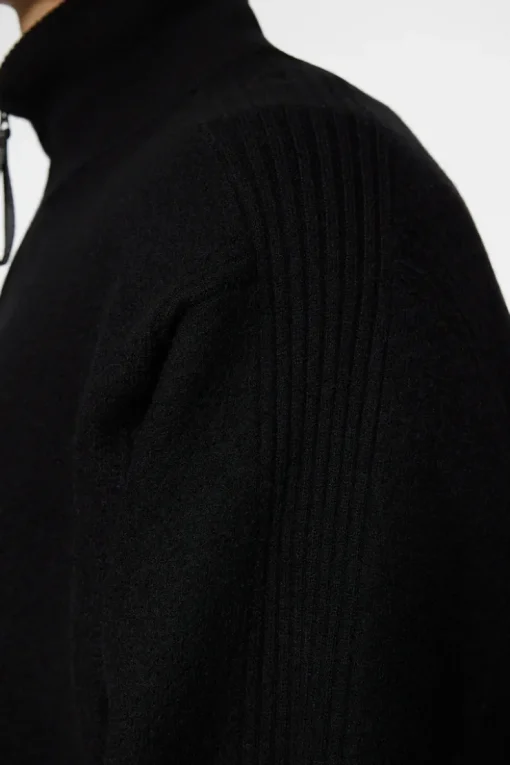Knitwear|Tops<J.Lindeberg Bon Boiled Wool Quarter Zip Black