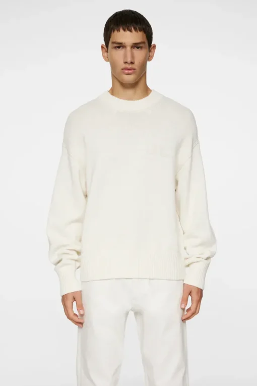 Tops|Knitwear<J.Lindeberg Eddy Cotton Wool Crew Neck White