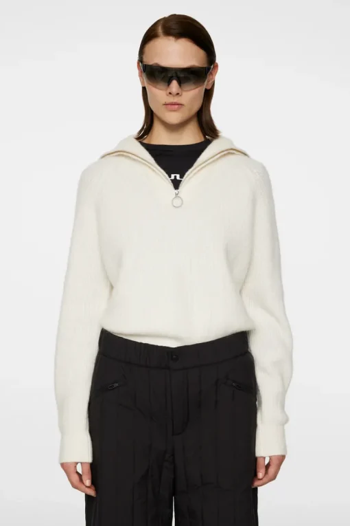 Ski|Knitwear<J.Lindeberg Finja Knitted Zip Sweater WhisperWhite