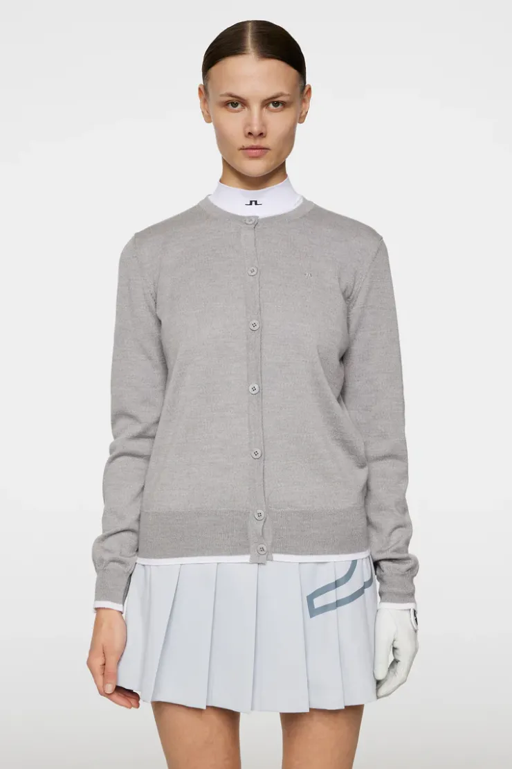 Golf|Knitwear<J.Lindeberg Joanna Knitted Cardigan LightGreyMelange