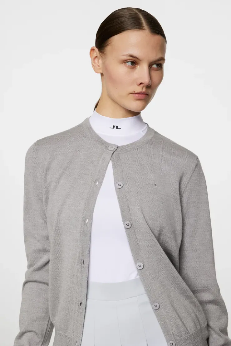 Golf|Knitwear<J.Lindeberg Joanna Knitted Cardigan LightGreyMelange