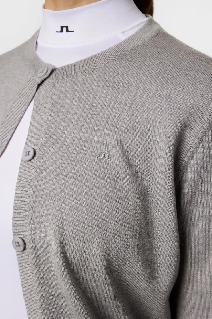 Golf|Knitwear<J.Lindeberg Joanna Knitted Cardigan LightGreyMelange