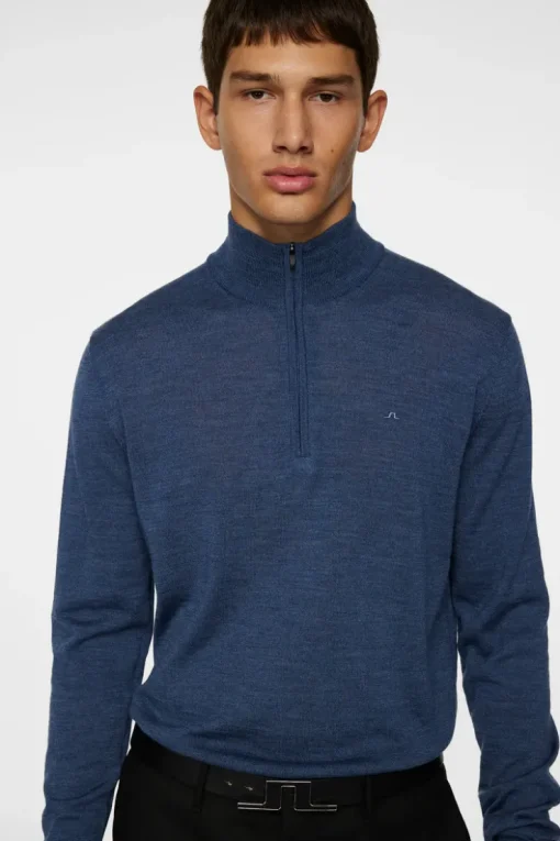 Tops|Knitwear<J.Lindeberg Kiyan Merino Quarter Zip KeyLargoMelange