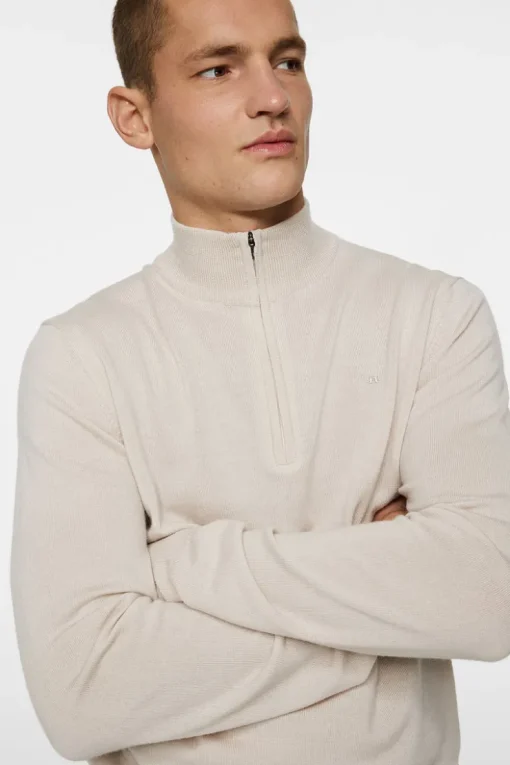 Knitwear|Tops<J.Lindeberg Kiyan Merino Quarter Zip Moonbeam