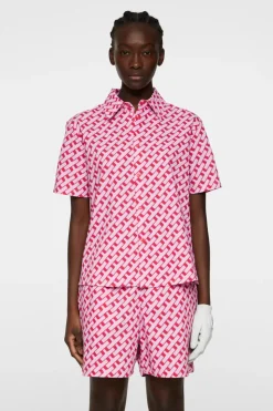 Golf|Tops<J.Lindeberg Linda Printed Shirt TourGeoPinkM
