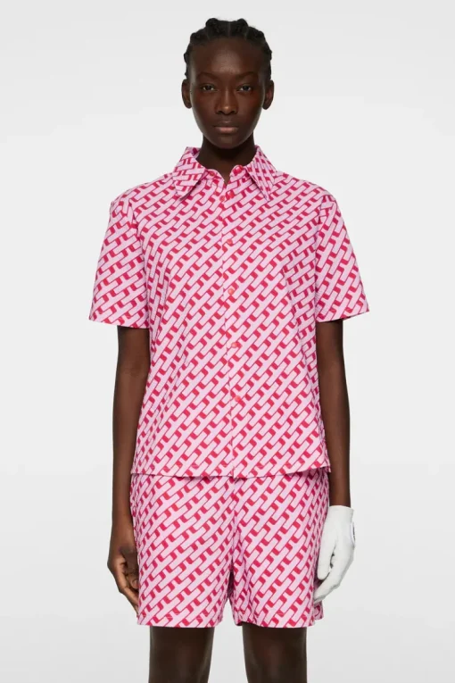 Golf|Tops<J.Lindeberg Linda Printed Shirt TourGeoPinkM