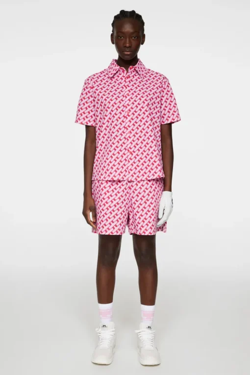 Golf|Tops<J.Lindeberg Linda Printed Shirt TourGeoPinkM