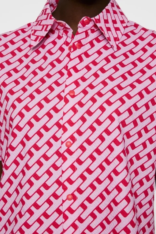 Golf|Tops<J.Lindeberg Linda Printed Shirt TourGeoPinkM