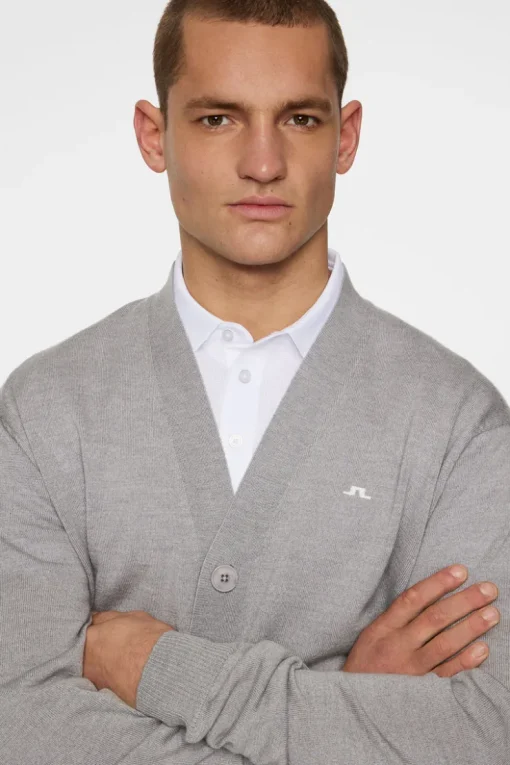 Golf|Knitwear<J.Lindeberg Lucas Knitted Cardigan LightGreyMelange