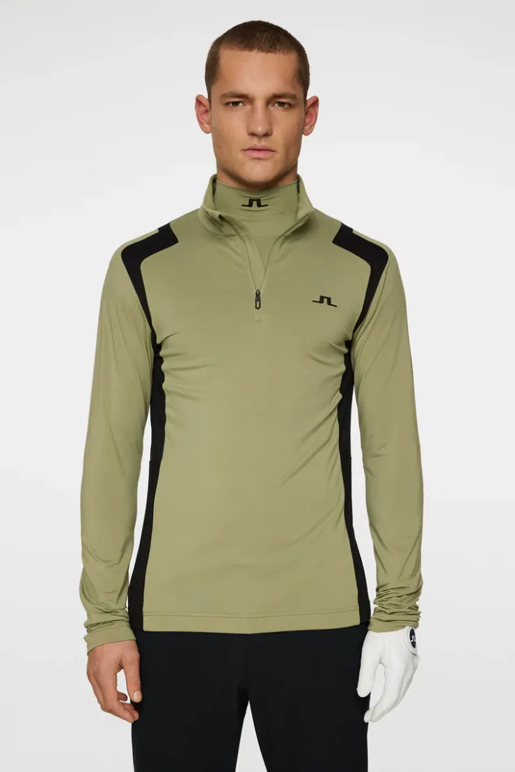 Golf|Base & Mid Layers<J.Lindeberg Lukas Quarter Zip Mid Layer OilGreen