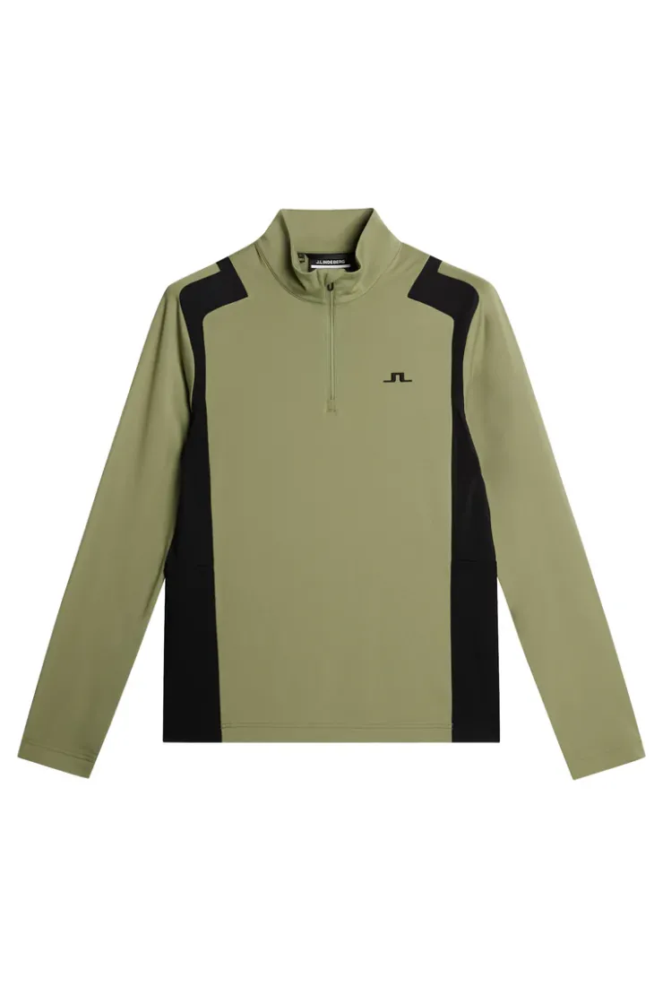 Golf|Base & Mid Layers<J.Lindeberg Lukas Quarter Zip Mid Layer OilGreen
