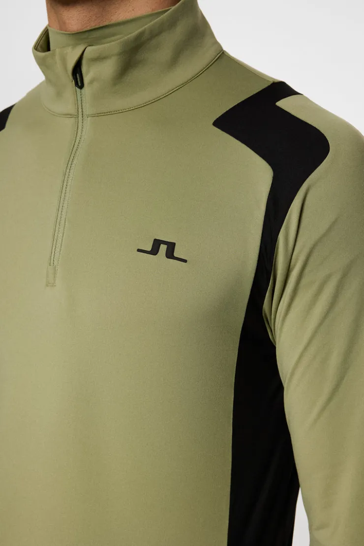 Golf|Base & Mid Layers<J.Lindeberg Lukas Quarter Zip Mid Layer OilGreen
