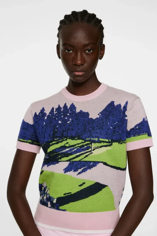 Golf|Knitwear<J.Lindeberg Nico Knitted Top WatercolorJacquardPink