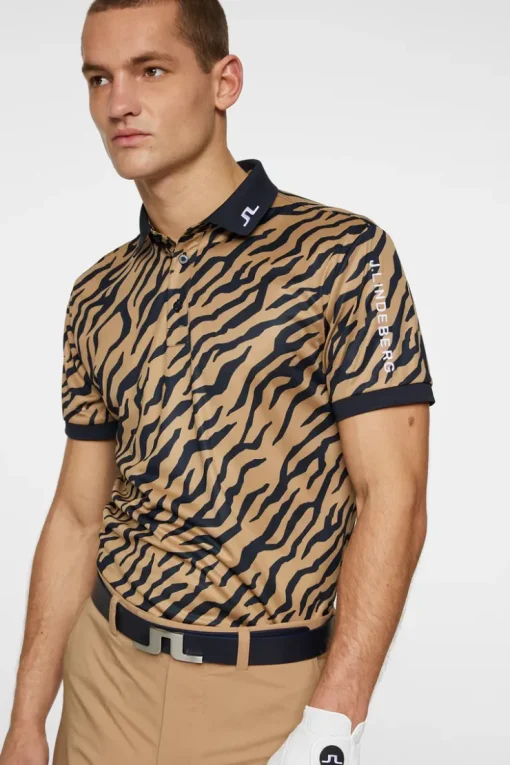 Golf|Polo Shirts<J.Lindeberg Tour Tech Print Polo TourTigerBrownM
