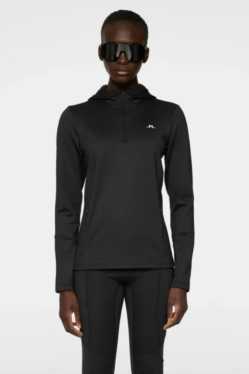 Ski|Base & Mid Layers<J.Lindeberg W Aerial Quarter Zip Hood Black