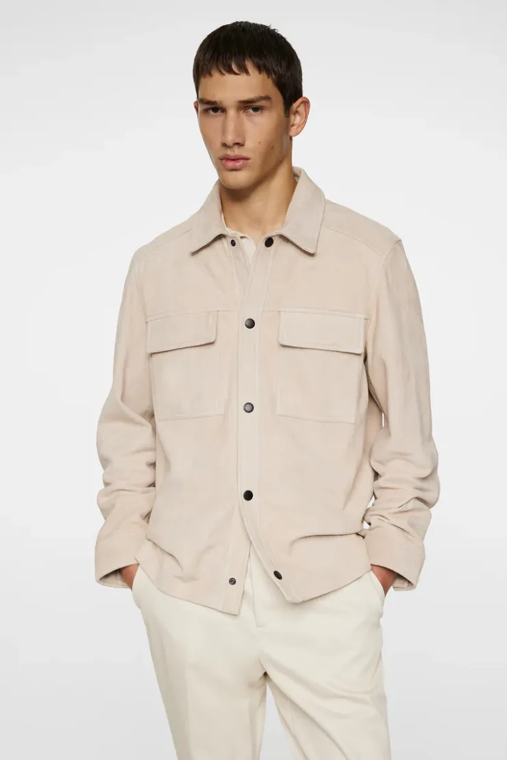 Jackets|Outerwear<J.Lindeberg Wilden Suede Overshirt Moonbeam