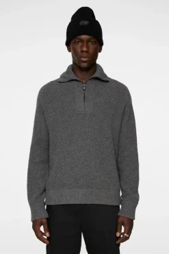 Après Ski<J.Lindeberg Wilmer Quarter Zip Knit MidGreyMelange