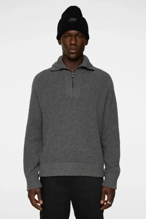 Après Ski<J.Lindeberg Wilmer Quarter Zip Knit MidGreyMelange